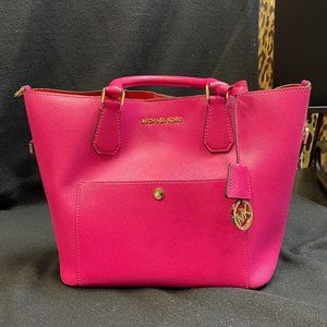 EUC Michael Kors medium saffiano leather tote bag deep fuschia